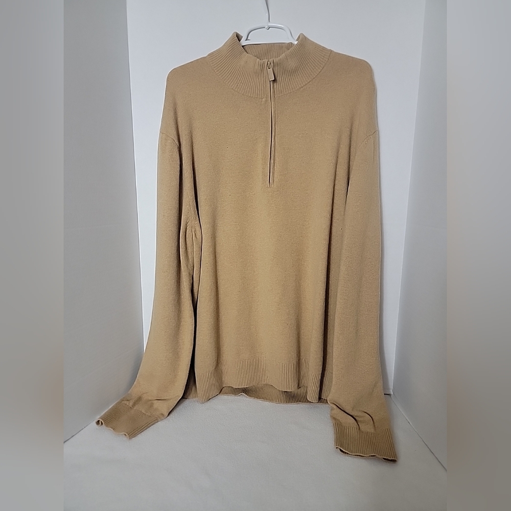 Calvin Klein Men's Tan 1/4 Zip Pullover Sweater, XL